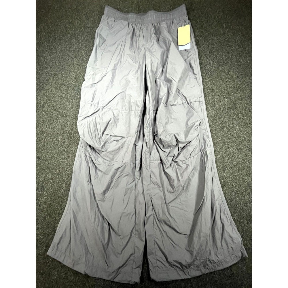 Avia Crinkle Pants Womens M 8-10 Shark Gray Stretch Comfort Windbreaker Wide Leg